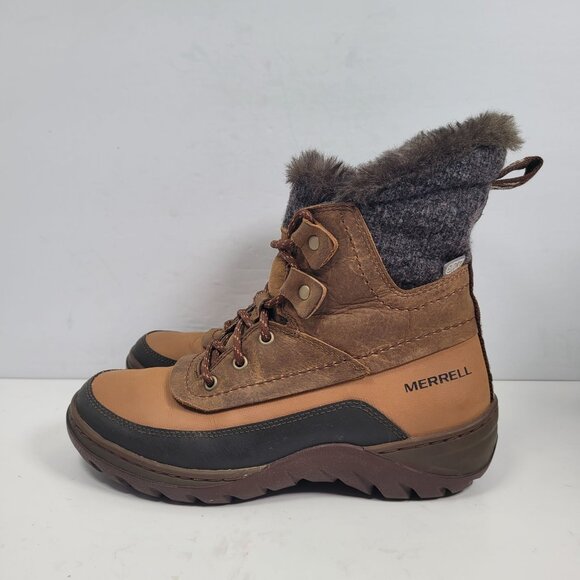 Merrell Women's Brown Sylva Mid Lace Winter Waterproof Boots J02092 US Size 6.5 - Picture 2 of 11